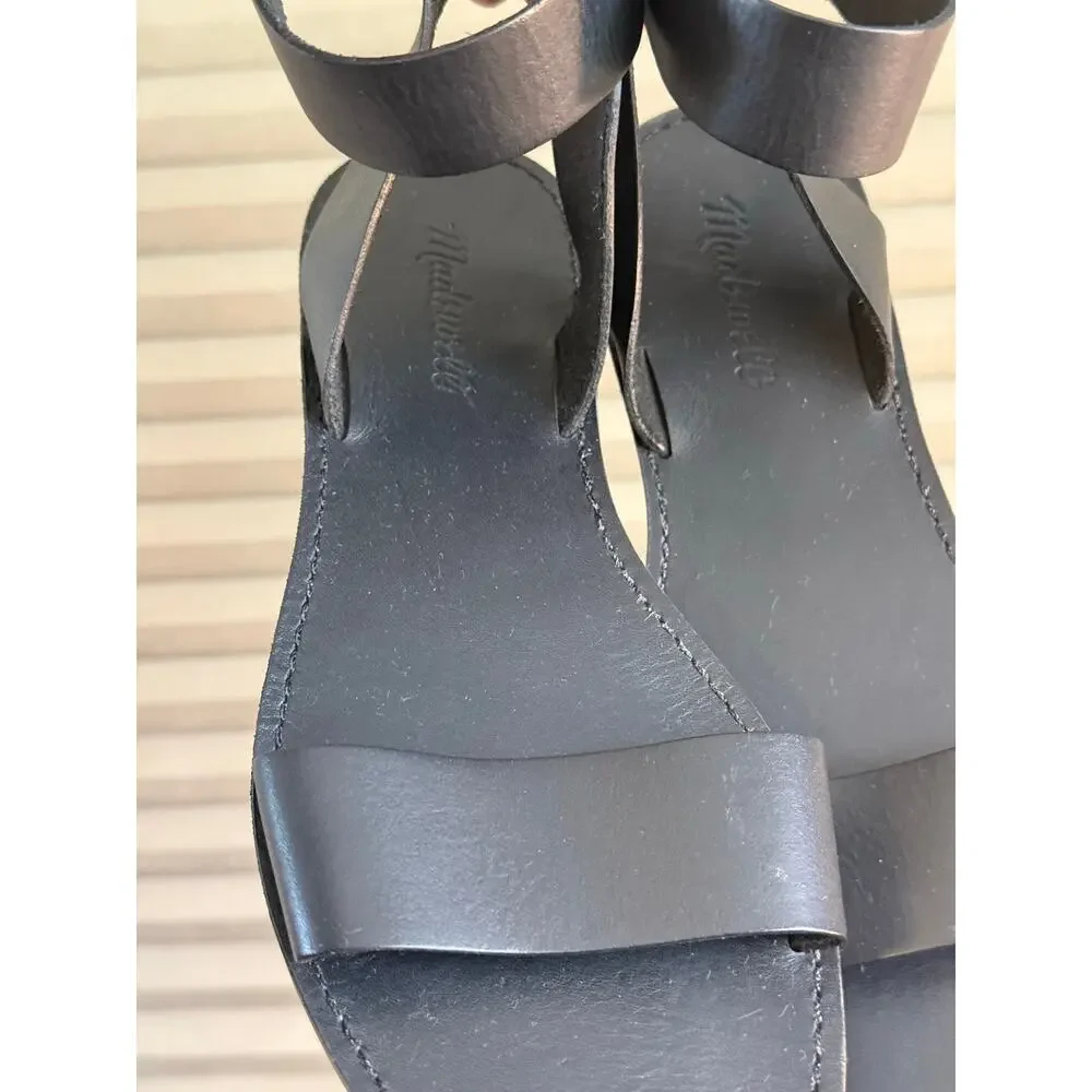 Madewell Black Leather Ankle Strap Flat Sandals Women’s 8.5 Strappy